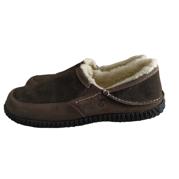 Acorn Comfort Earth Shearling Sheepskin Suede Hard Bottom Bedroom Shoe Slippers - Picture 4 of 16